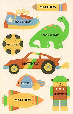 boy stickers with car, dinosaur, and robot