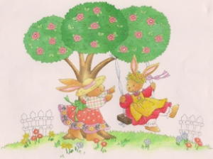 bunnies and tree swing