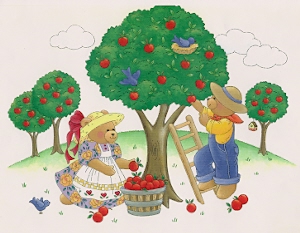 bears picking apples